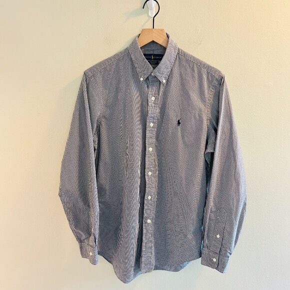 Ralph Lauren Plaid Dress Shirt Mens Size Medium White Navy Gingham Button Down - Picture 1 of 9